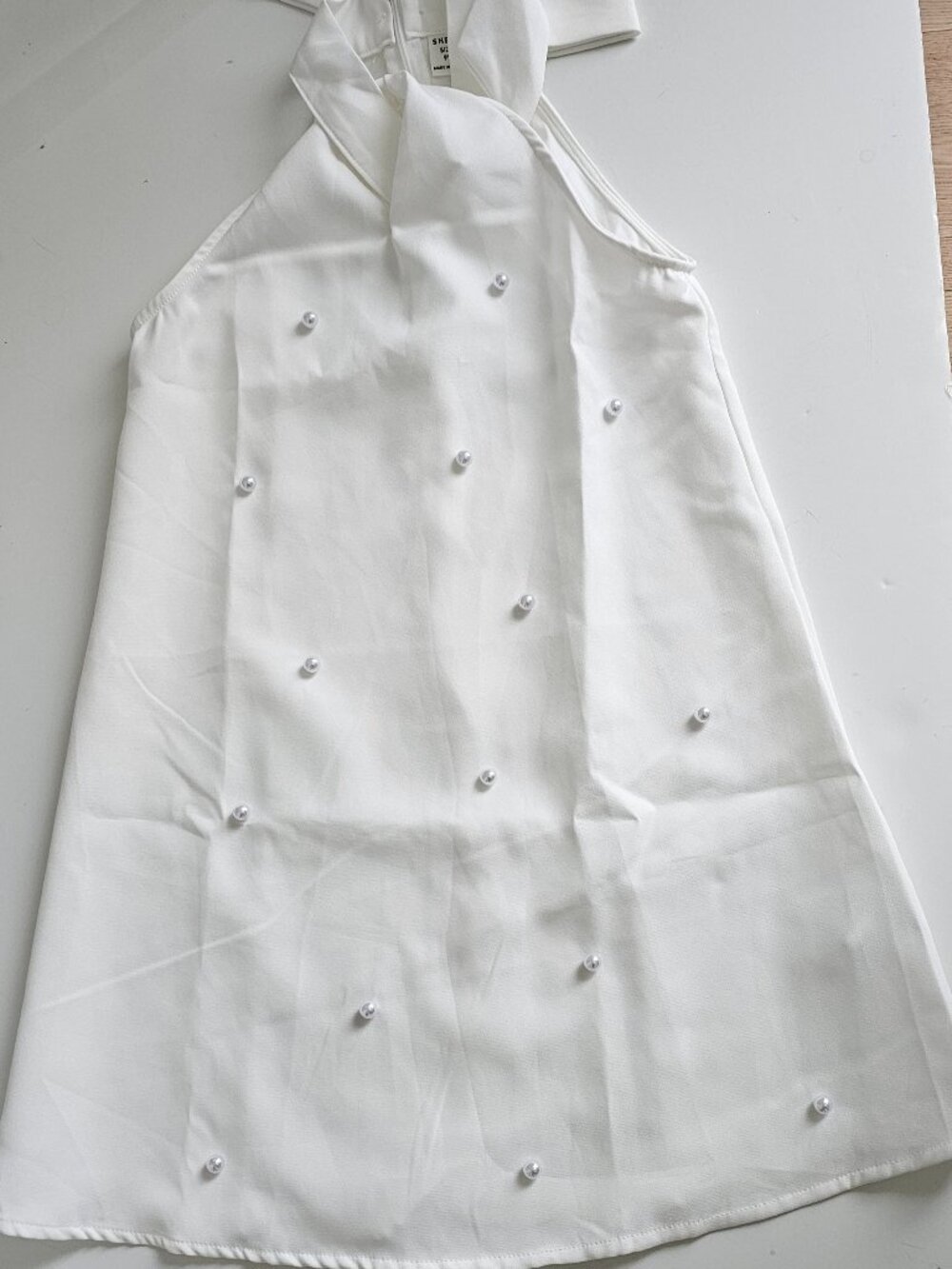 Girl's White Sleeveless High Neck Pearl Detail Midi Dress White Size 9 Years N